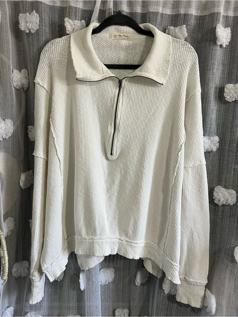 We The Free Cream Ribbed Half-Zip Turtleneck Pullover